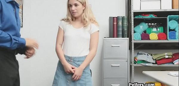  Caught blonde spreads wide on guards office desk